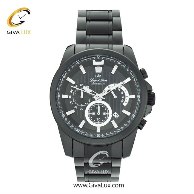 ساعت مچی اورجینال مردانه LdA سه موتوره کرنوگراف مشکی | مشکی| مشکی| کد رفرنس 2477